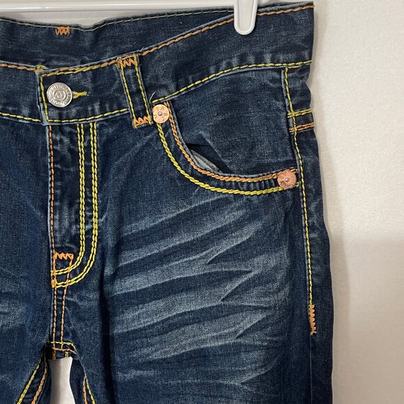 True Religion Vintage Y2K Mens Jeans 34x34 Yellow/Orange Stitching Flap Pocket - Picture 13 of 16
